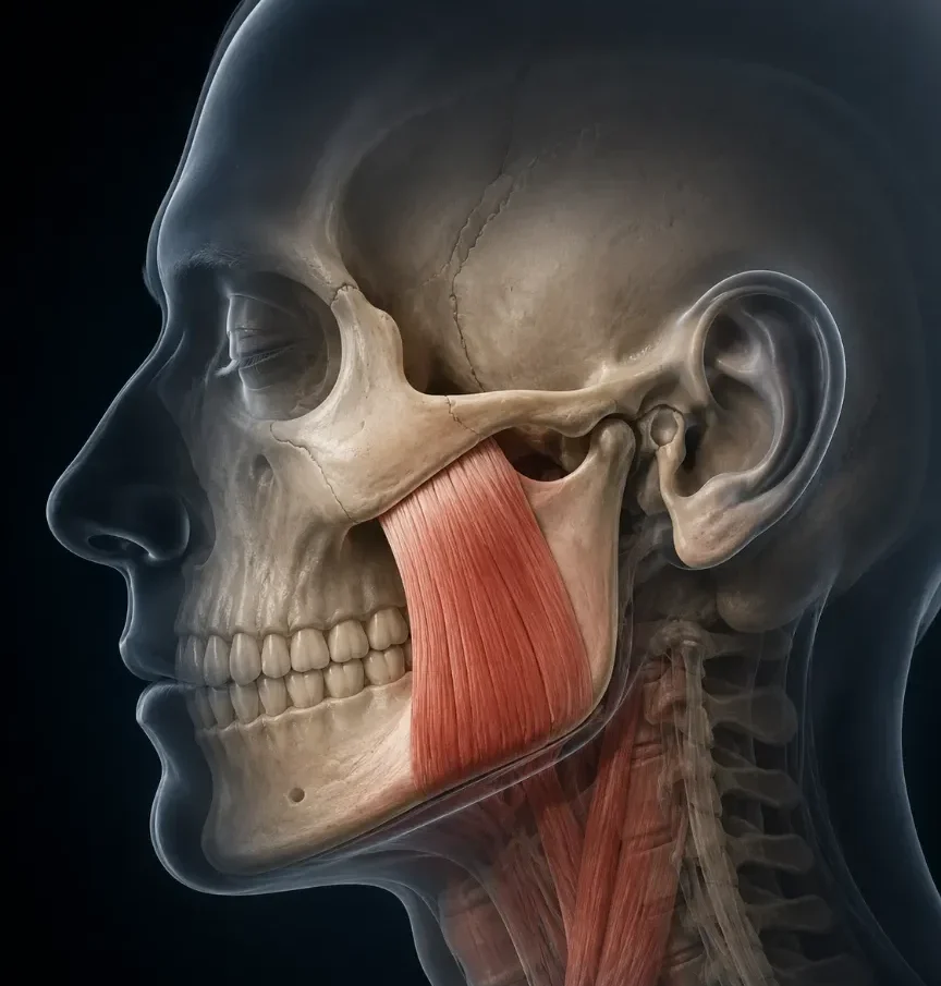 Masseter muscle anatomy diagram — jaw clenching and TMJ